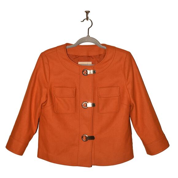 MICHAEL KORS $198 Boxy‎ Cropped 3/4 Sleeve Wool Jacket Orange Medium - Picture 1 of 4